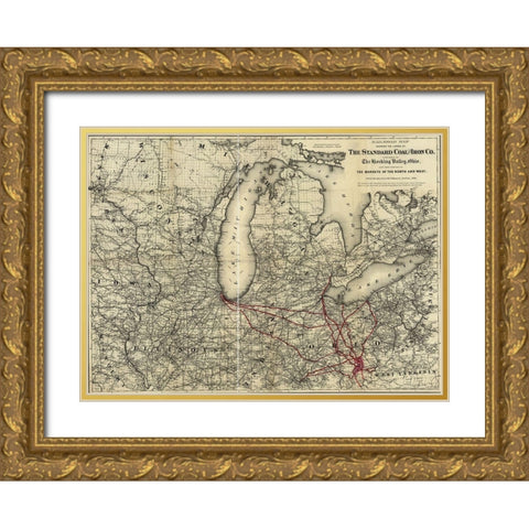 Standard Coal and Iron of Hocking Valley Ohio 1881 Gold Ornate Wood Framed Art Print with Double Matting by Vintage Maps