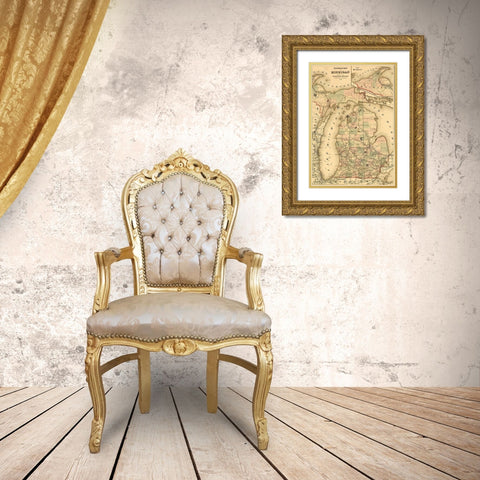 Railroads of Michigan 1874 Gold Ornate Wood Framed Art Print with Double Matting by Vintage Maps