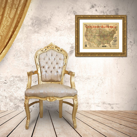Chicago and Alton Railroad Gold Ornate Wood Framed Art Print with Double Matting by Vintage Maps