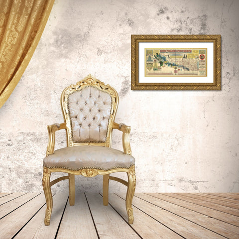 Good Roads Everywhere A Touring Map of the Custer Battlefield Highway 1925 Gold Ornate Wood Framed Art Print with Double Matting by Vintage Maps
