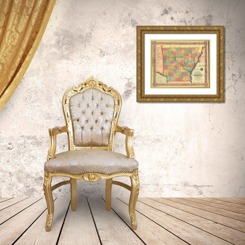 Arkansas 1854 Gold Ornate Wood Framed Art Print with Double Matting by Vintage Maps