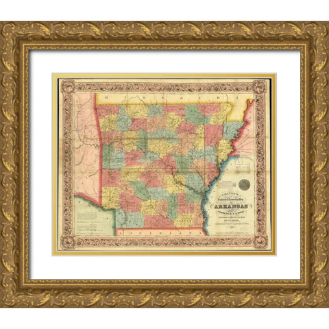 Arkansas 1854 Gold Ornate Wood Framed Art Print with Double Matting by Vintage Maps