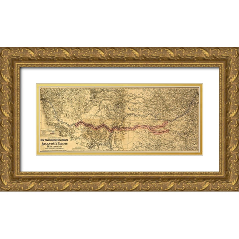 transcontinental route of the Atlantic and Pacific Railroad and its connections Gold Ornate Wood Framed Art Print with Double Matting by Vintage Maps