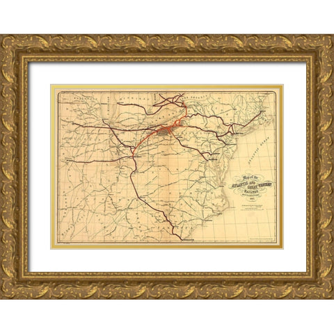 Atlantic and Great Western Railway Gold Ornate Wood Framed Art Print with Double Matting by Vintage Maps