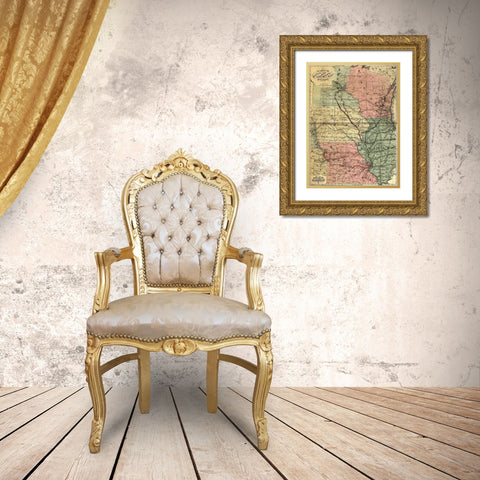 Burlington Cedar Rapids and Minnesota Railway 1868 Gold Ornate Wood Framed Art Print with Double Matting by Vintage Maps