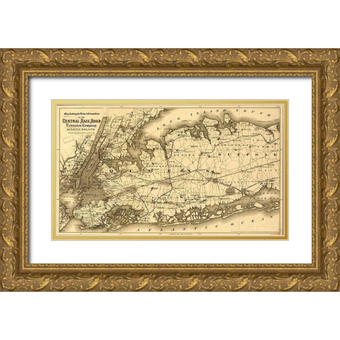Central Rail Road Extension Company of Long Island 1873 Gold Ornate Wood Framed Art Print with Double Matting by Vintage Maps