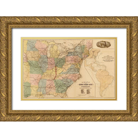 Cincinnati Southern Railway 1879 Gold Ornate Wood Framed Art Print with Double Matting by Vintage Maps