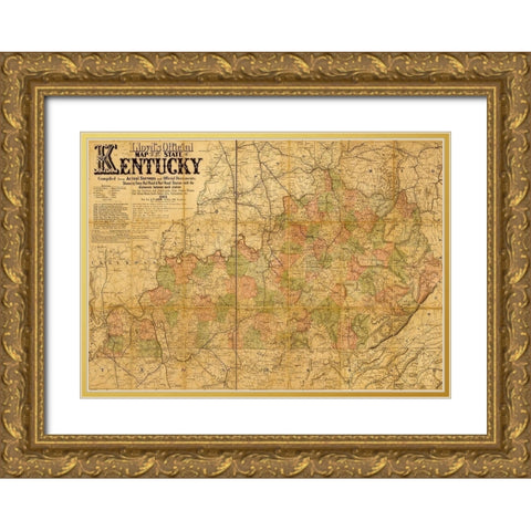 Kentucky 1862 Gold Ornate Wood Framed Art Print with Double Matting by Vintage Maps
