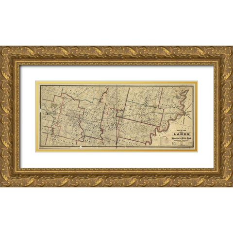 Memphis and Little Rock Railroad Company 1878 Gold Ornate Wood Framed Art Print with Double Matting by Vintage Maps