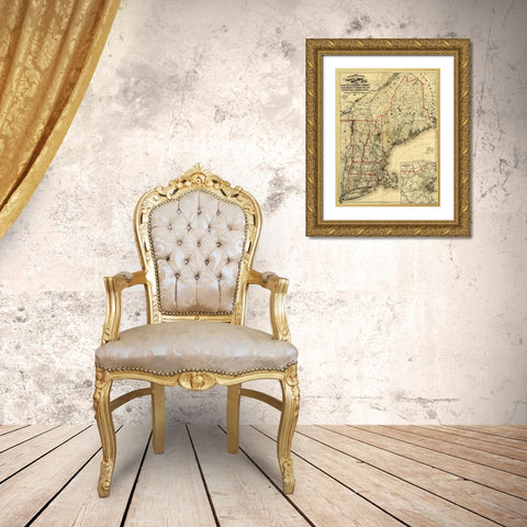 Maine New Hampshire Vermont Massachusetts Rhode Island Connecticut and Lower Canada 1860 Gold Ornate Wood Framed Art Print with Double Matting by Vintage Maps