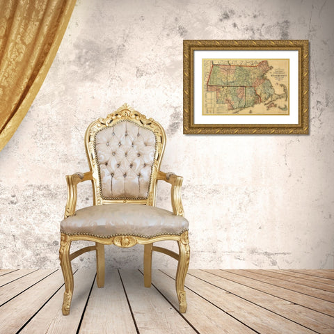Railroad and township map of Massachusetts 1879 Gold Ornate Wood Framed Art Print with Double Matting by Vintage Maps