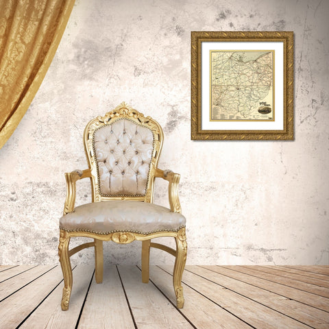 Ohio 1898 Gold Ornate Wood Framed Art Print with Double Matting by Vintage Maps