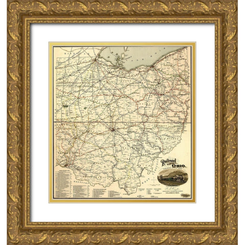 Ohio 1898 Gold Ornate Wood Framed Art Print with Double Matting by Vintage Maps