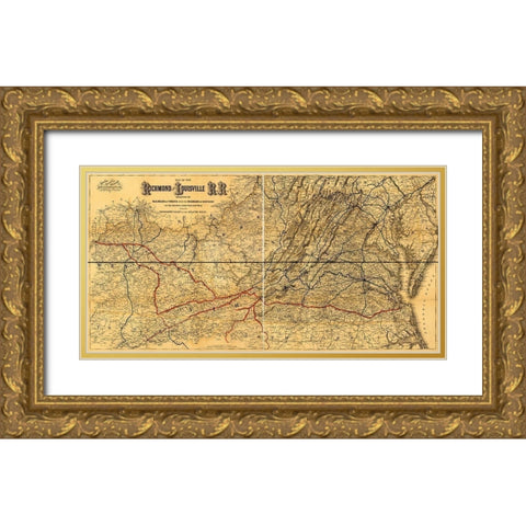 Richmond and Louisville Rail Road 1882 Gold Ornate Wood Framed Art Print with Double Matting by Vintage Maps