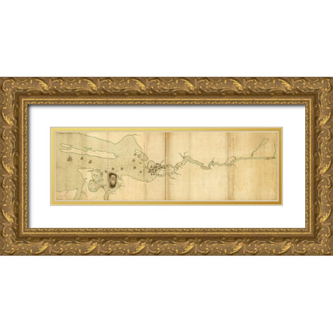 Operations of the English Fleet at Penobscot River and Bay 1779 Gold Ornate Wood Framed Art Print with Double Matting by Vintage Maps