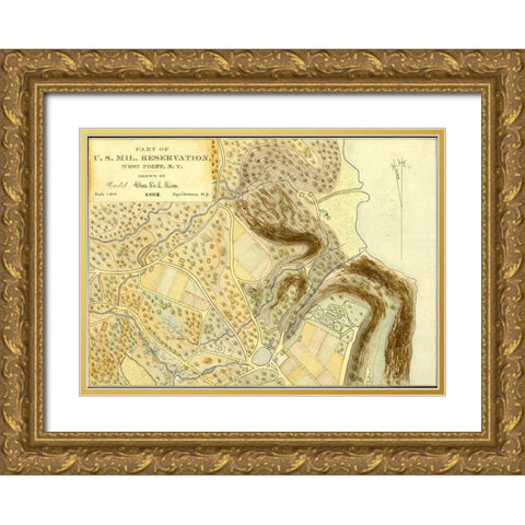 US Military Reservation West Point 1889 Gold Ornate Wood Framed Art Print with Double Matting by Vintage Maps