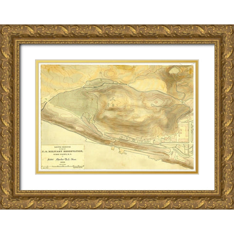 Route sketch of part of U S Military Reservation West Point N Y 1889 Gold Ornate Wood Framed Art Print with Double Matting by Vintage Maps