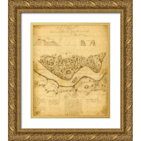 West Point 1783 Gold Ornate Wood Framed Art Print with Double Matting by Vintage Maps