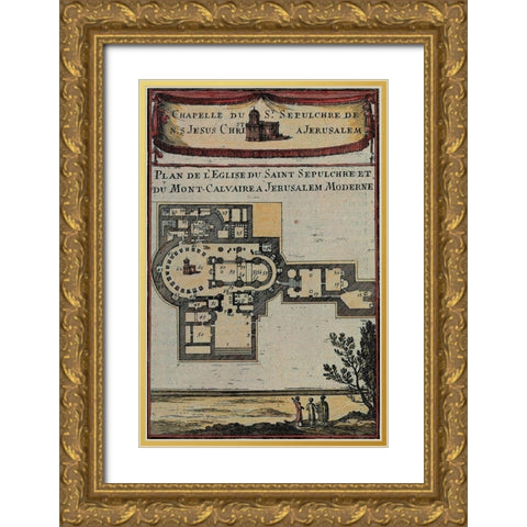 Antique Map of Jerusalem Gold Ornate Wood Framed Art Print with Double Matting by Vintage Maps