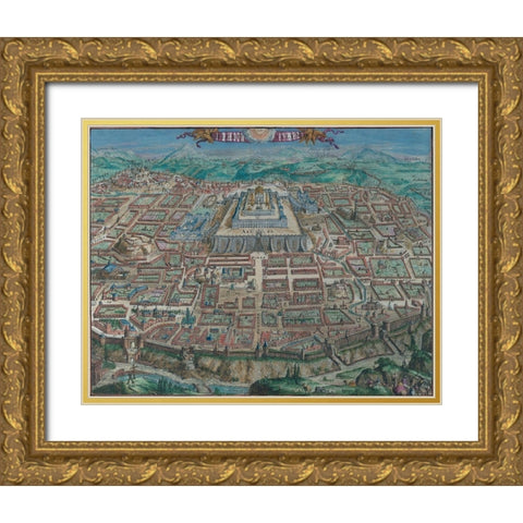 Antique Map of Jerusalem Gold Ornate Wood Framed Art Print with Double Matting by Vintage Maps