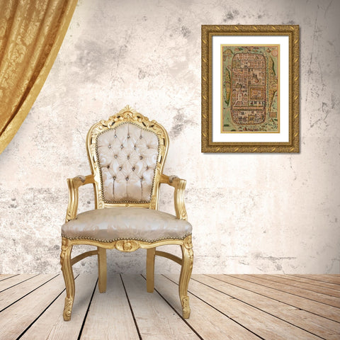 Antique Map of Jerusalem Gold Ornate Wood Framed Art Print with Double Matting by Vintage Maps