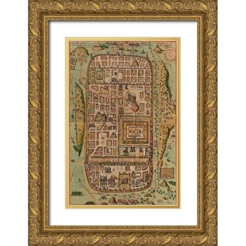 Antique Map of Jerusalem Gold Ornate Wood Framed Art Print with Double Matting by Vintage Maps