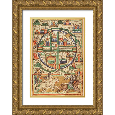 Antique Map of Jerusalem Gold Ornate Wood Framed Art Print with Double Matting by Vintage Maps