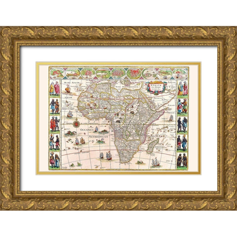 Africa Gold Ornate Wood Framed Art Print with Double Matting by Blaeu, Willem