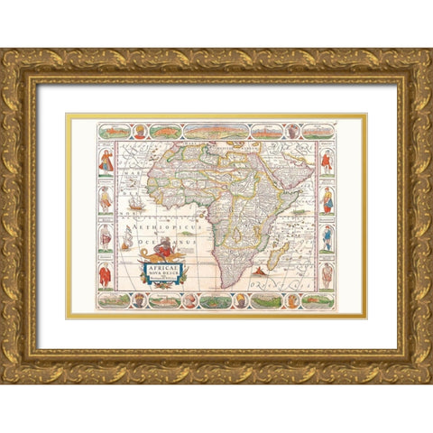 Africa Gold Ornate Wood Framed Art Print with Double Matting by Visscher, Nicolas
