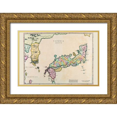 Japan and Korea Gold Ornate Wood Framed Art Print with Double Matting by Blaeu, Joan