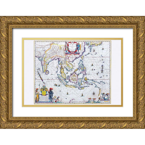 India and Southeast Asia Gold Ornate Wood Framed Art Print with Double Matting by Blaeu, Willem