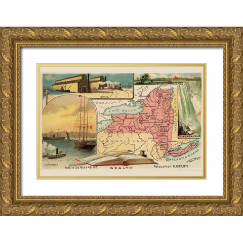 New York Gold Ornate Wood Framed Art Print with Double Matting by Arbuckle Brothers