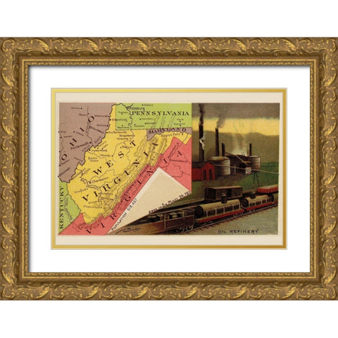 West Virginia Gold Ornate Wood Framed Art Print with Double Matting by Arbuckle Brothers