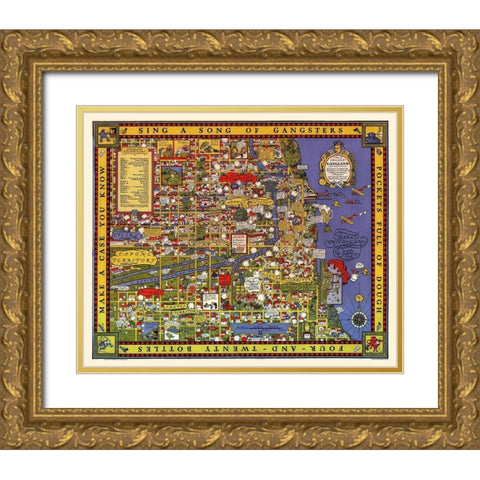Map of Chicago Gangland Gold Ornate Wood Framed Art Print with Double Matting by Robert, Bruce