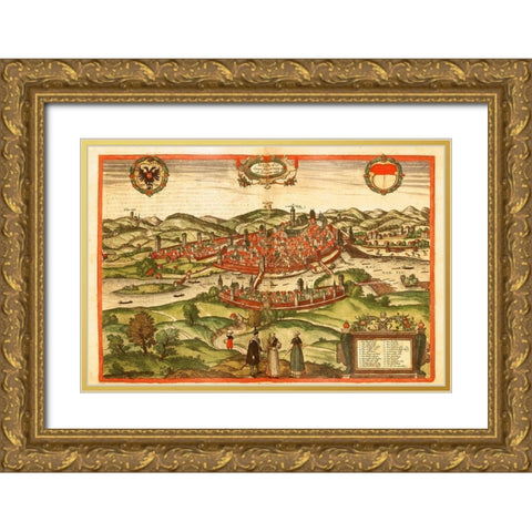 Swabischhall Swabia Germany Gold Ornate Wood Framed Art Print with Double Matting by Hogenberg, Braun