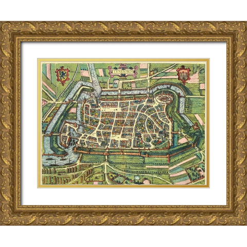 Edinburgh Scotland Gold Ornate Wood Framed Art Print with Double Matting by Hogenberg, Braun