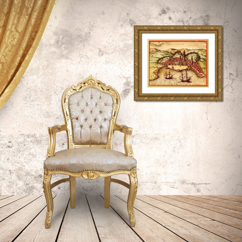 Safi Morocco Gold Ornate Wood Framed Art Print with Double Matting by Hogenberg, Braun