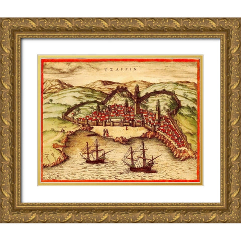 Safi Morocco Gold Ornate Wood Framed Art Print with Double Matting by Hogenberg, Braun