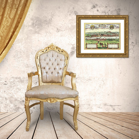Passau Germany Gold Ornate Wood Framed Art Print with Double Matting by Hogenberg, Braun