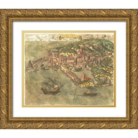 Rhodes Greece Gold Ornate Wood Framed Art Print with Double Matting by Pinargenti