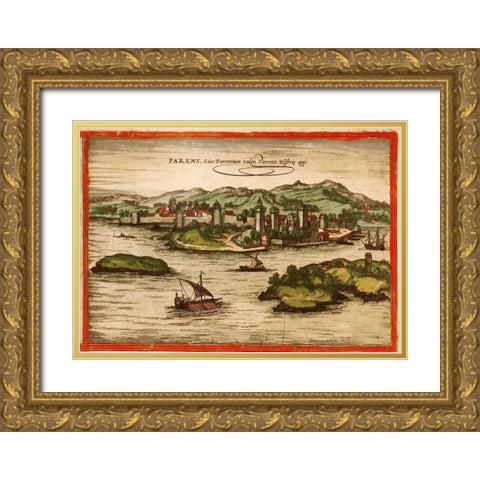 Porec Croatia Gold Ornate Wood Framed Art Print with Double Matting by Hogenberg, Braun
