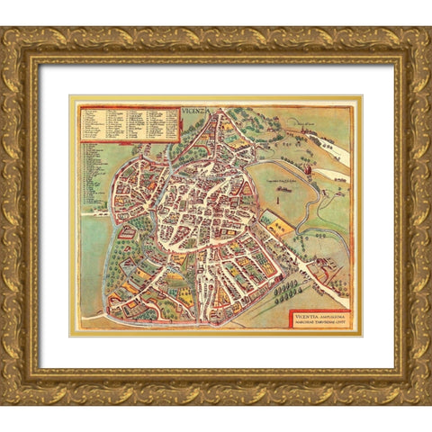 Vincenza Italy Gold Ornate Wood Framed Art Print with Double Matting by Hogenberg, Braun