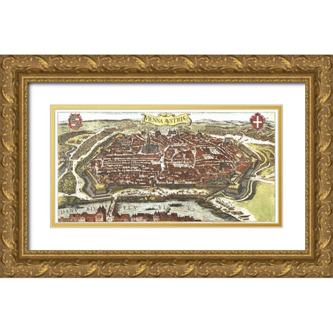 Vienna Austria Wien Gold Ornate Wood Framed Art Print with Double Matting by Hogenberg, Braun
