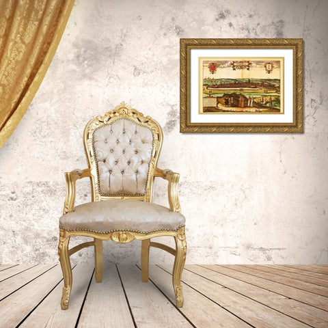 Gdansk Poland Gold Ornate Wood Framed Art Print with Double Matting by Hogenberg, Braun