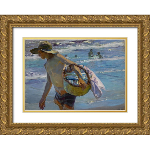Bastida The Fisherman Gold Ornate Wood Framed Art Print with Double Matting by Sorolla, Joaquin