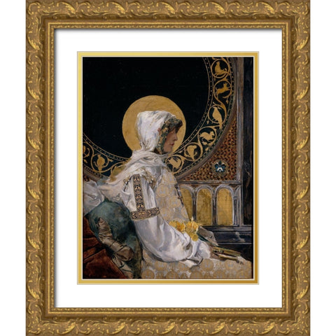 In Prayer Gold Ornate Wood Framed Art Print with Double Matting by Sorolla, Joaquin