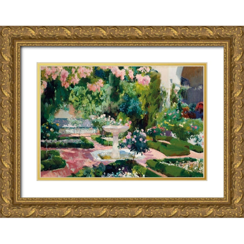 Garden at the Sorolla House Gold Ornate Wood Framed Art Print with Double Matting by Sorolla, Joaquin