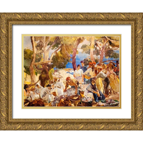 Catalonia Fish Gold Ornate Wood Framed Art Print with Double Matting by Sorolla, Joaquin