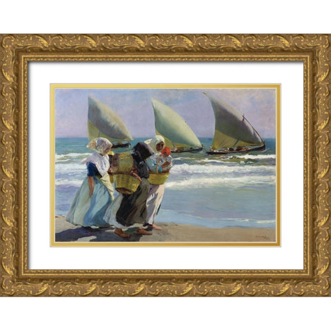The three candles Gold Ornate Wood Framed Art Print with Double Matting by Sorolla, Joaquin