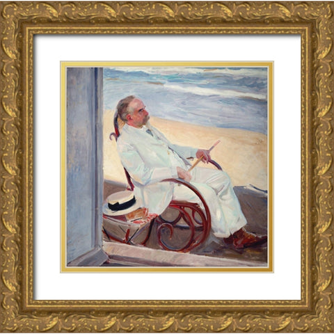 Antonio GarcÃa at the Beach Gold Ornate Wood Framed Art Print with Double Matting by Sorolla, Joaquin